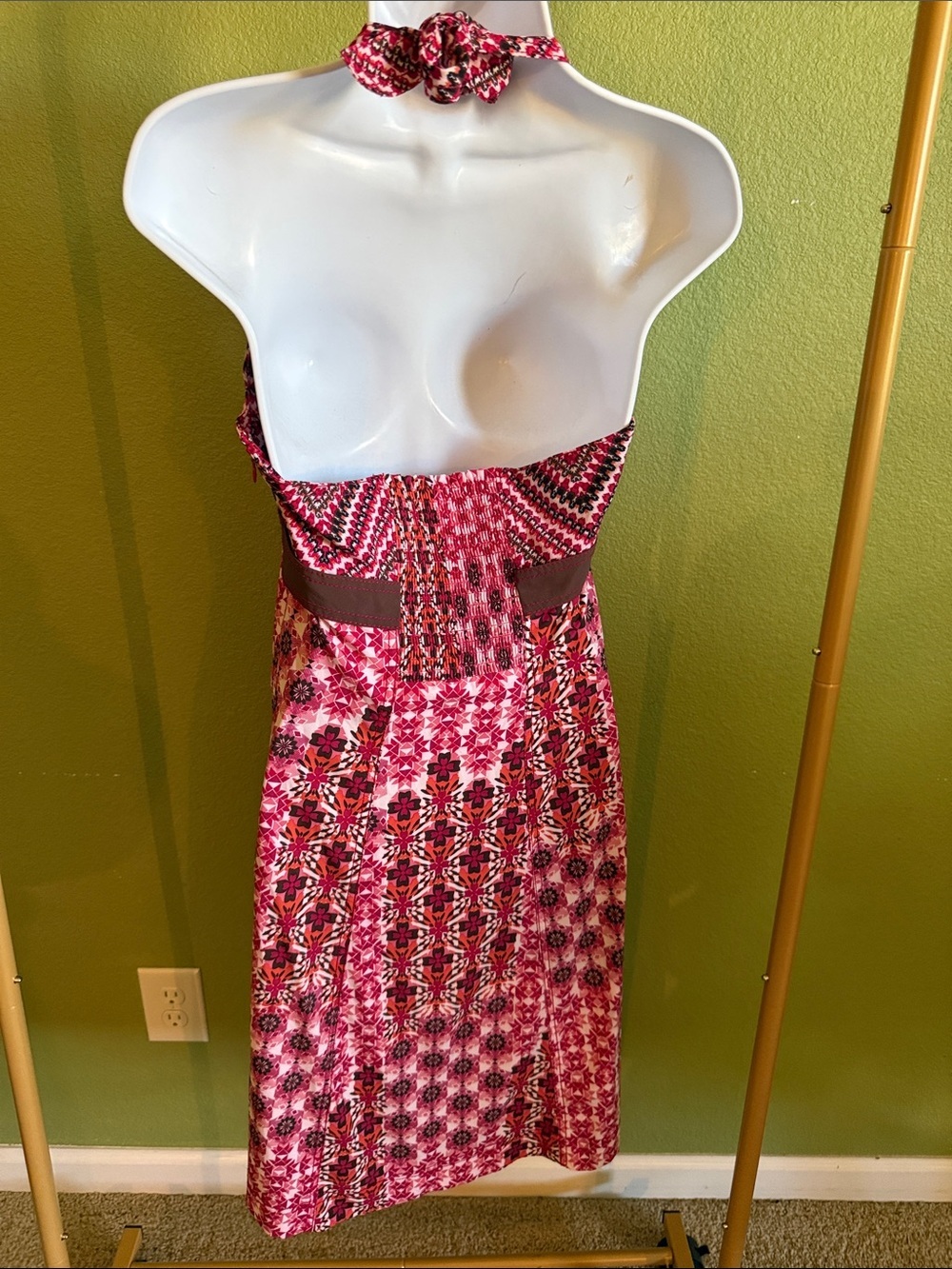 Athleta Pink and Brown Patterned Halter Dress - Picture 3 of 7